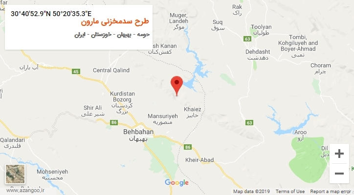 روستای طرح سدمخزنی مارون بر روی نقشه