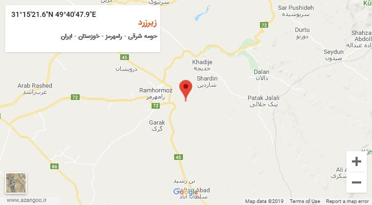 روستای زیرزرد بر روی نقشه