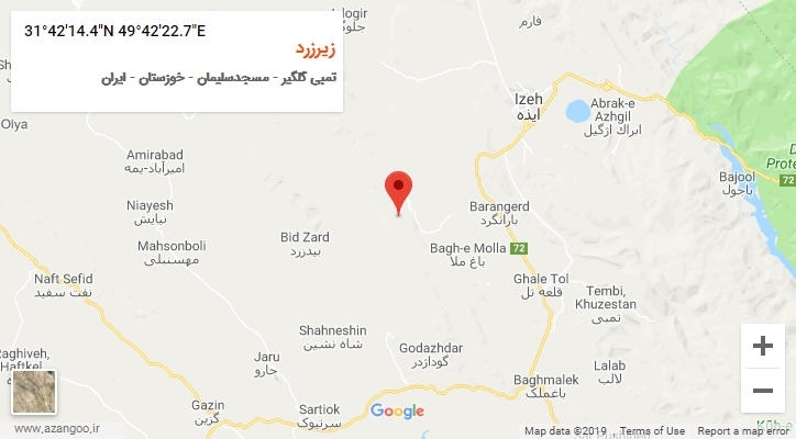 روستای زیرزرد بر روی نقشه