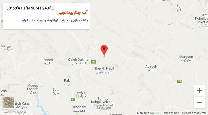 روستای آب چناربیدانجیر بر روی نقشه