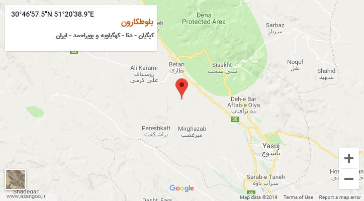 روستای بلوطکارون بر روی نقشه