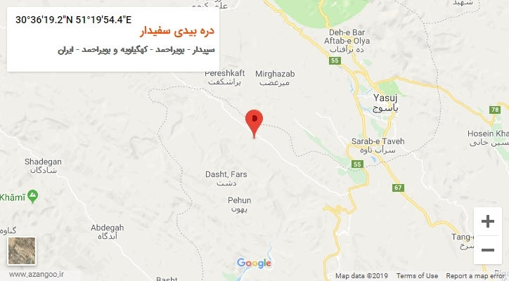 روستای دره بیدی سفیدار بر روی نقشه