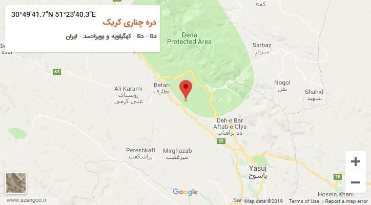 روستای دره چناری کریک بر روی نقشه