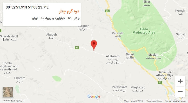 روستای دره گرم چنار بر روی نقشه