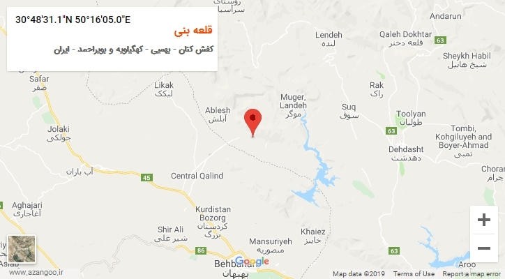 روستای قلعه بنی بر روی نقشه