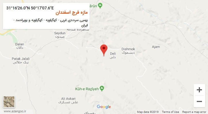 روستای مازه فرج اسفندان بر روی نقشه