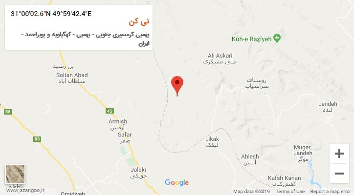 روستای نی کن بر روی نقشه