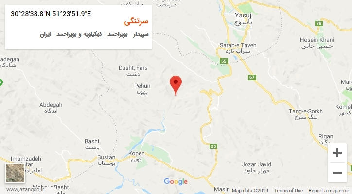 روستای سرتنگی بر روی نقشه