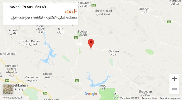 روستای تل زری بر روی نقشه
