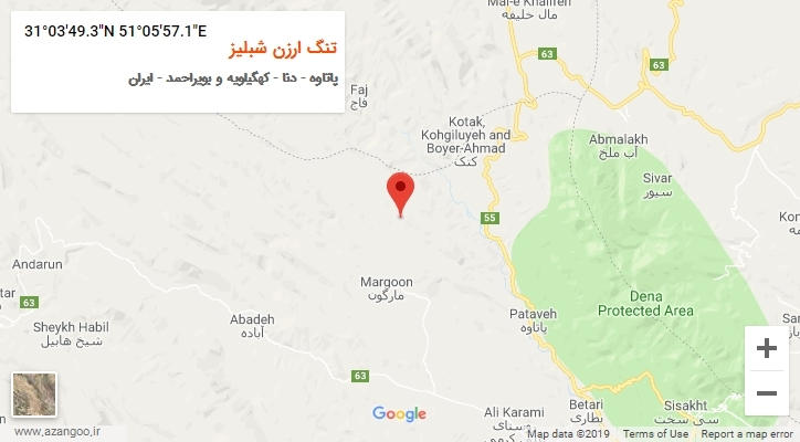 روستای تنگ ارزن شبلیز بر روی نقشه