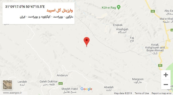 روستای وارزینل گل اسپید بر روی نقشه