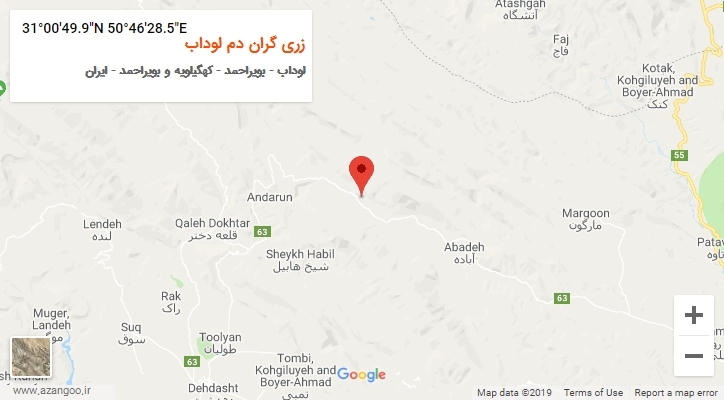 روستای زری گران دم لوداب بر روی نقشه
