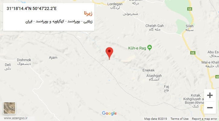 روستای زیرنا بر روی نقشه