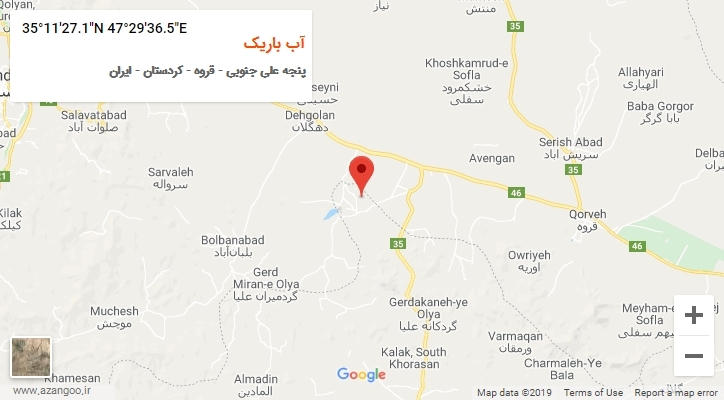 روستای آب باریک بر روی نقشه
