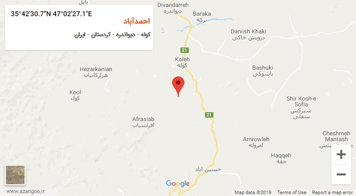روستای احمدآباد بر روی نقشه