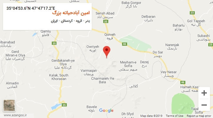 روستای امین آبادحیاته بزرگ بر روی نقشه