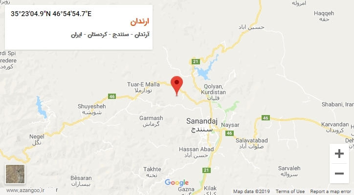روستای ارندان بر روی نقشه