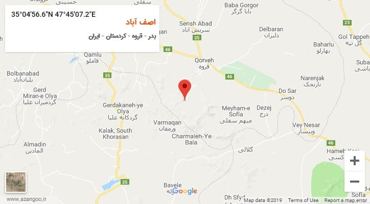 روستای اصف آباد بر روی نقشه