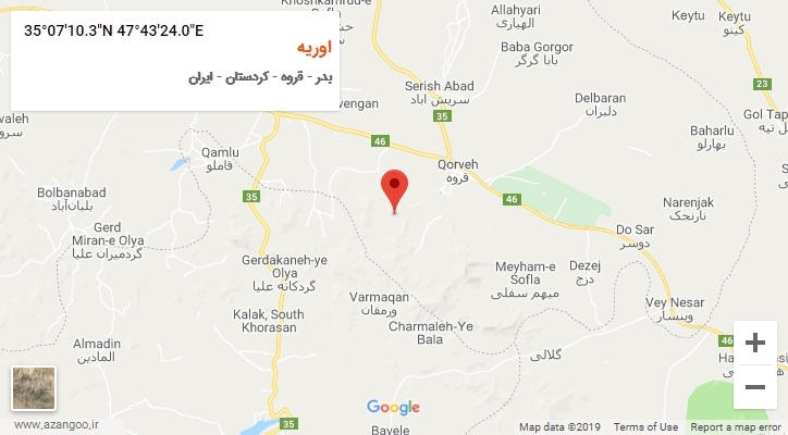 روستای اوریه بر روی نقشه