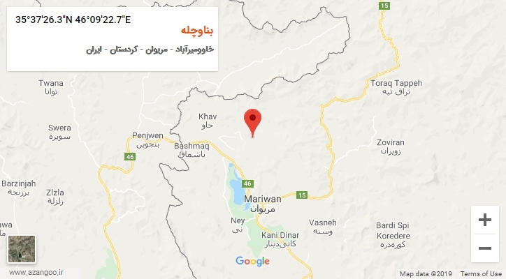 روستای بناوچله بر روی نقشه