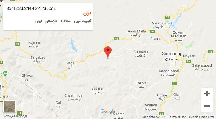 روستای بزان بر روی نقشه