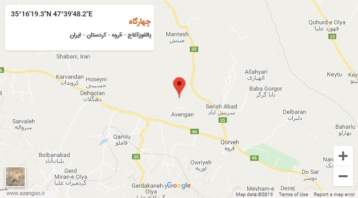 روستای چهارگاه بر روی نقشه