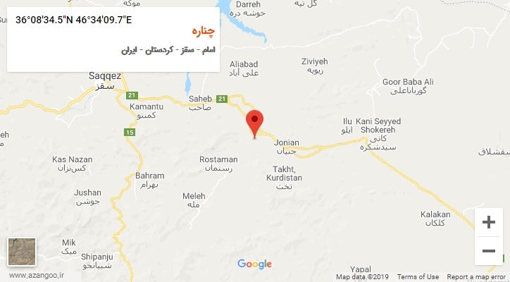 روستای چناره بر روی نقشه