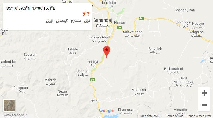 روستای چنو بر روی نقشه