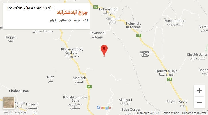روستای چراغ آبادشکرآباد بر روی نقشه