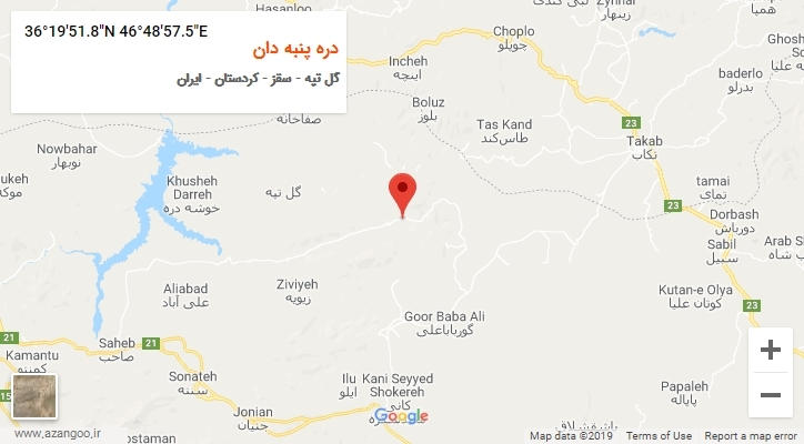 روستای دره پنبه دان بر روی نقشه