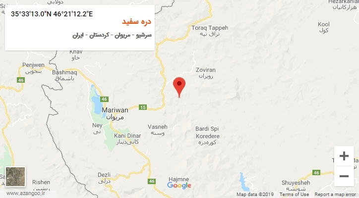 روستای دره سفید بر روی نقشه