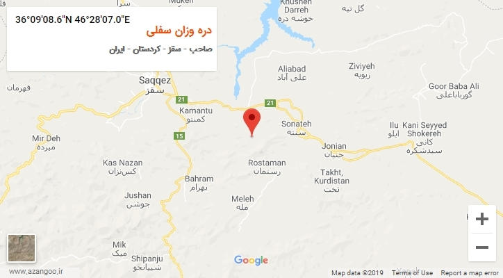 روستای دره وزان سفلی بر روی نقشه