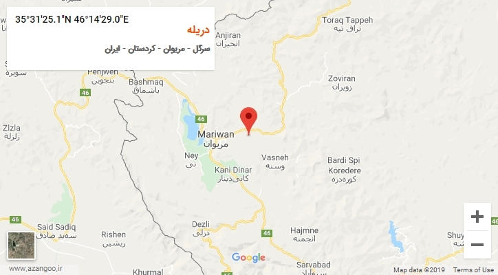 روستای دریله بر روی نقشه