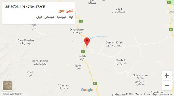 روستای غیبی سور بر روی نقشه