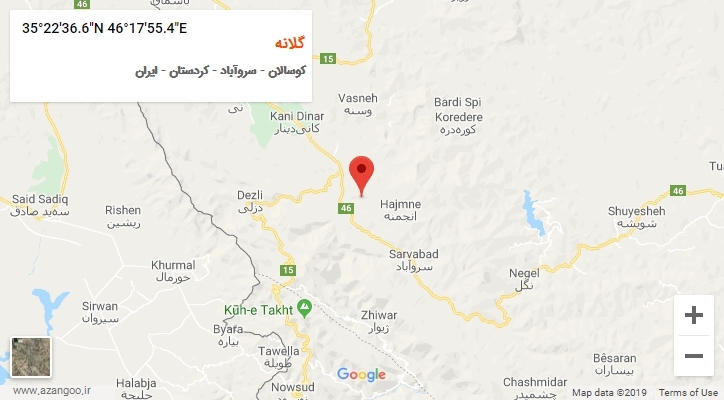 روستای گلانه بر روی نقشه