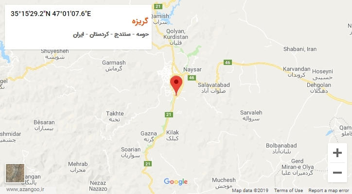 روستای گریزه بر روی نقشه