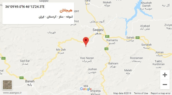 روستای هیجانان بر روی نقشه