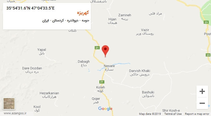 روستای کهریزه بر روی نقشه