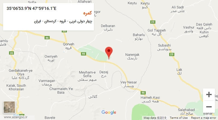 روستای کمره بر روی نقشه
