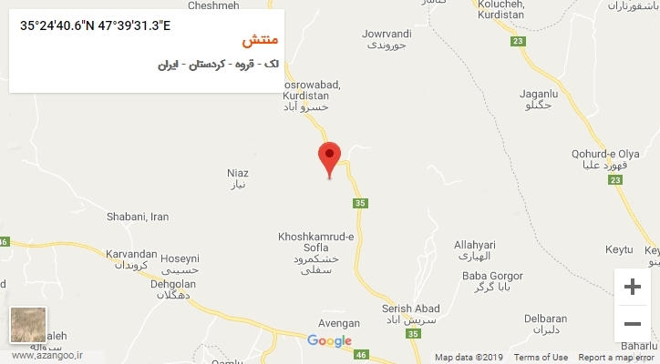 روستای منتش بر روی نقشه