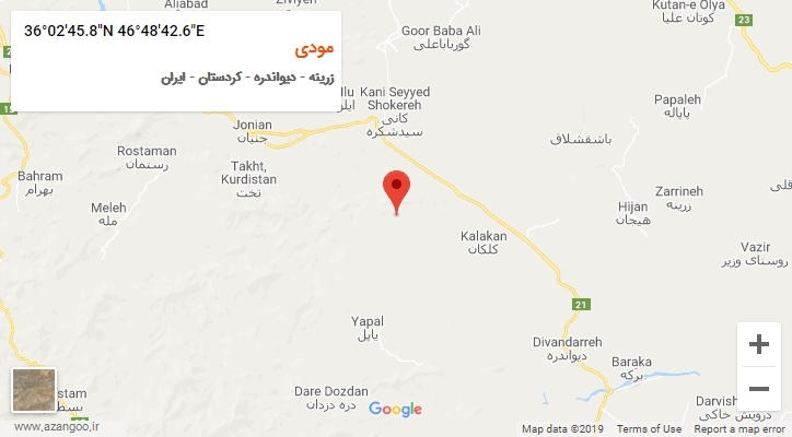 روستای مودی بر روی نقشه