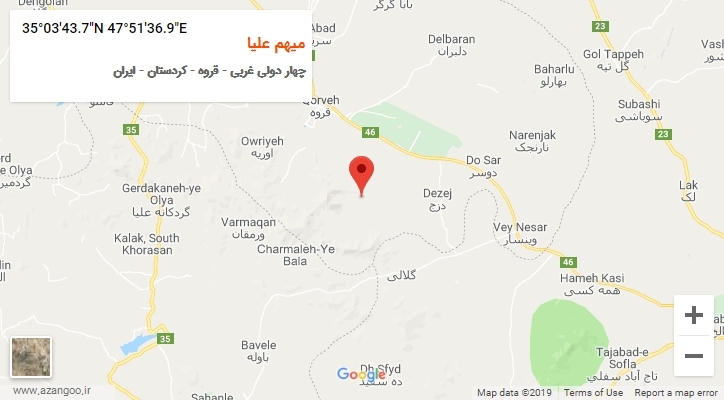 روستای میهم علیا بر روی نقشه