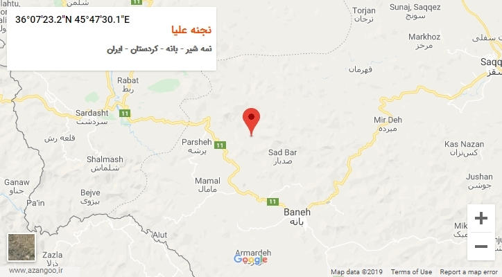 روستای نجنه علیا بر روی نقشه