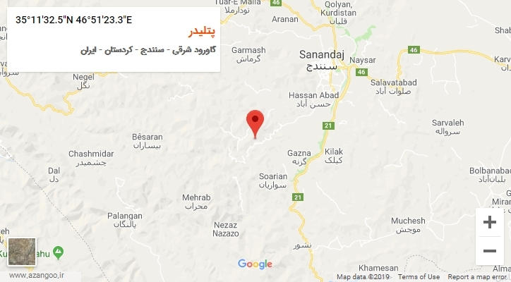 روستای پتلیدر بر روی نقشه