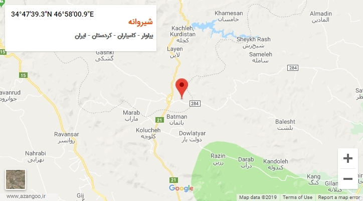 روستای شیروانه بر روی نقشه