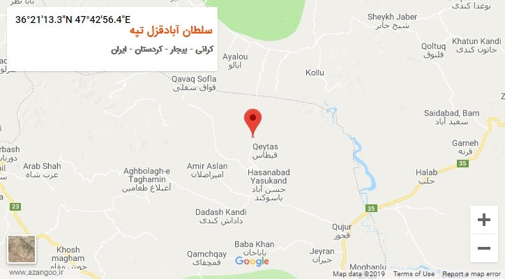 روستای سلطان آبادقزل تپه بر روی نقشه