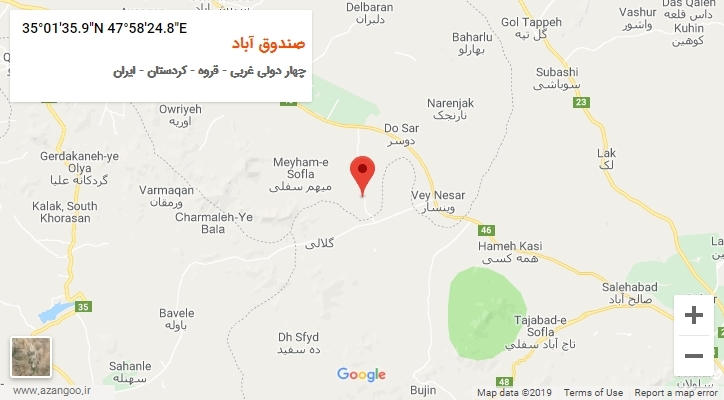 روستای صندوق آباد بر روی نقشه