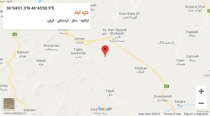 روستای تازه آباد بر روی نقشه