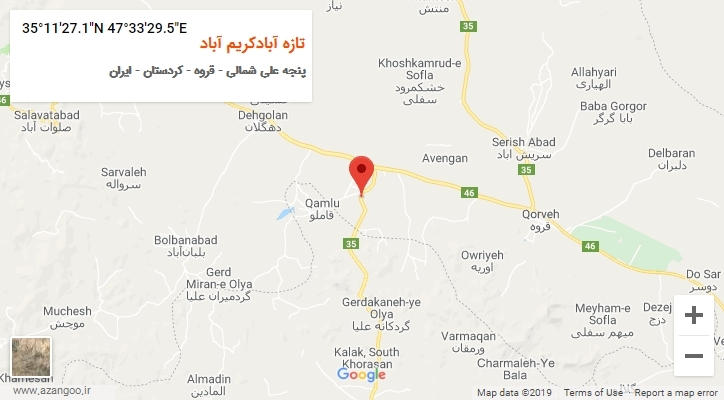 روستای تازه آبادکریم آباد بر روی نقشه