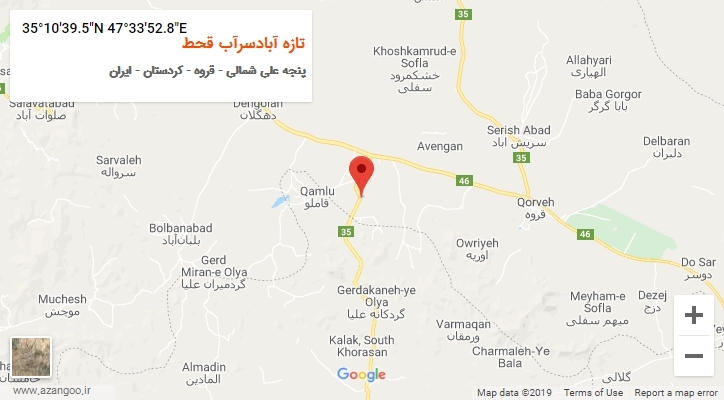 روستای تازه آبادسرآب قحط بر روی نقشه